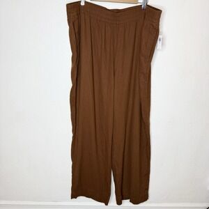 New Old Navy Linen Wide Leg Comfort Waist Pull On Brown Pants Women's XXL Tall